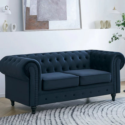 Chesterfield Pleat Midnight Blue Velvet Sofa 2s