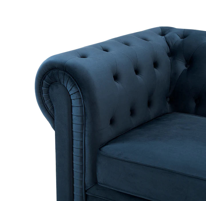Chesterfield Pleat Midnight Blue Velvet Sofa 3s