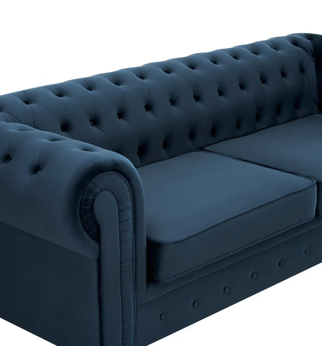 Chesterfield Pleat Midnight Blue Velvet Sofa 3s