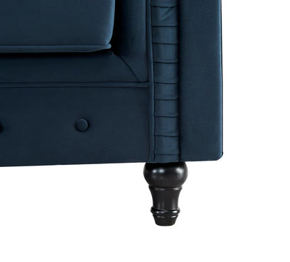 Chesterfield Pleat Midnight Blue Velvet Sofa 3s