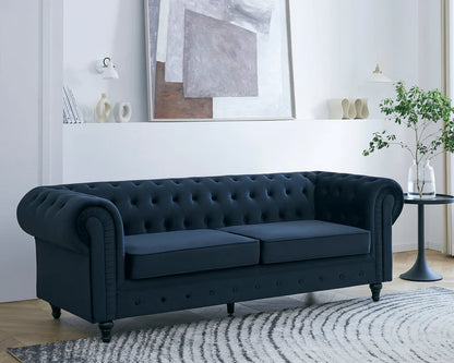 Chesterfield Pleat Midnight Blue Velvet Sofa 3s