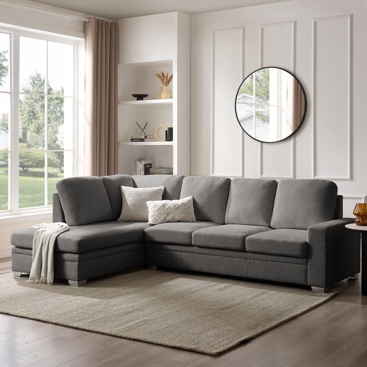 Atlas Left-Hand Corner Sofa, Dark Grey Linen