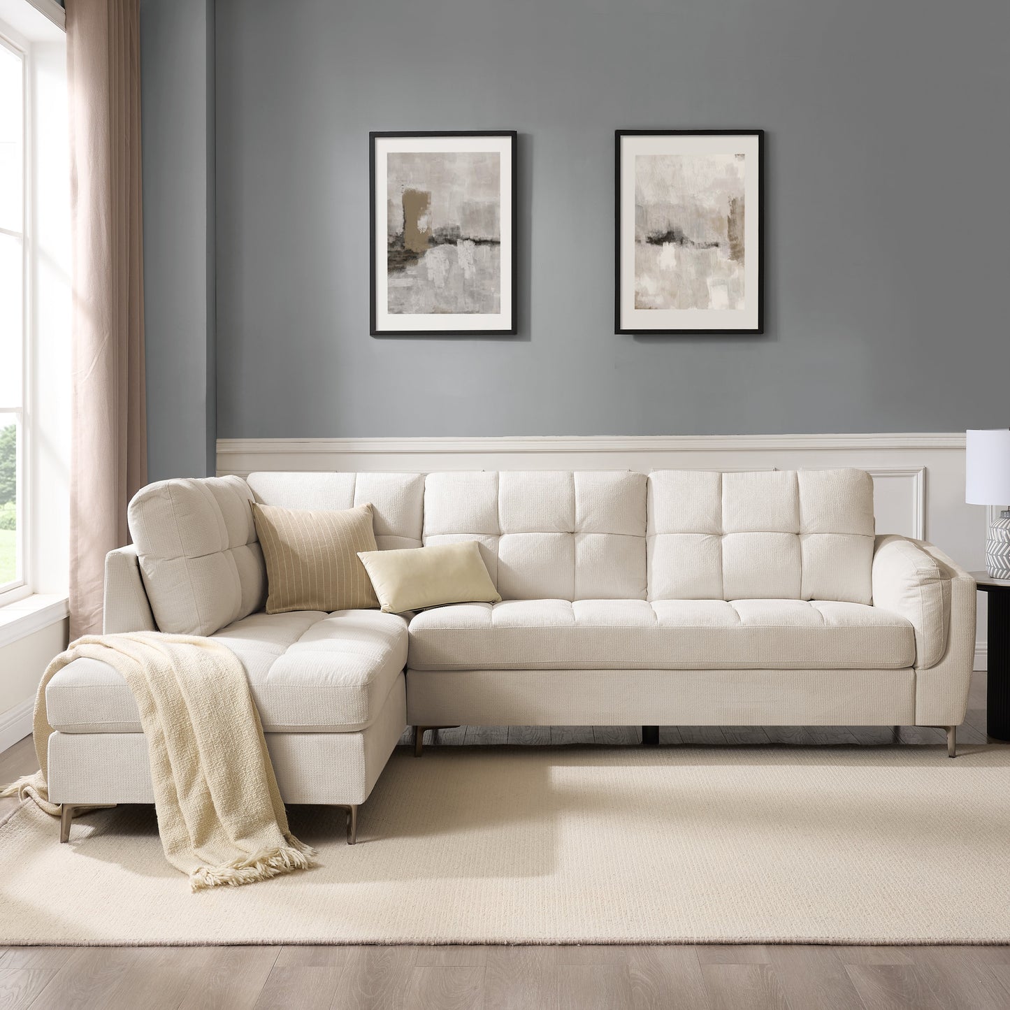 Cecilia Left-Hand Corner Sofa, Beige Linen