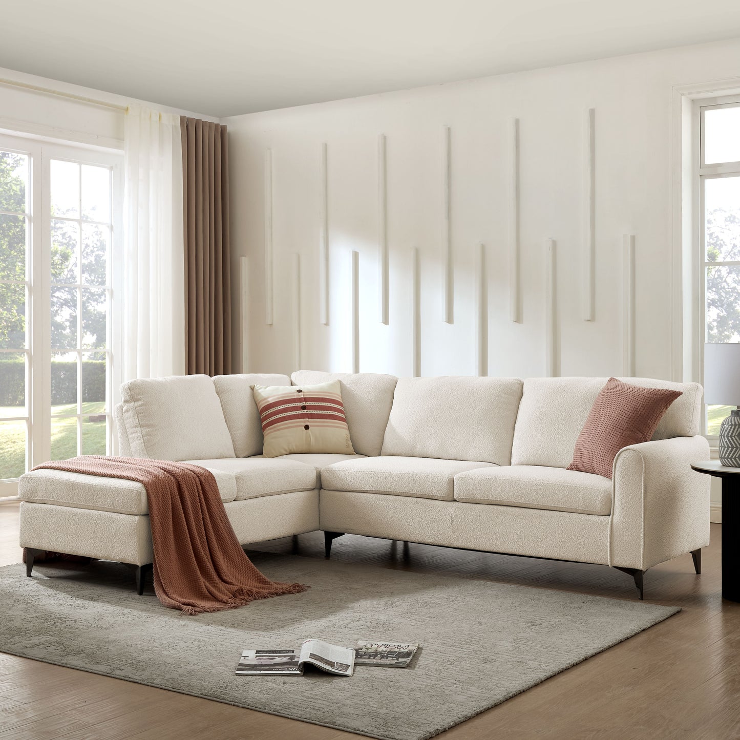 Easton Left-Hand Corner Sofa, Beige Boucle