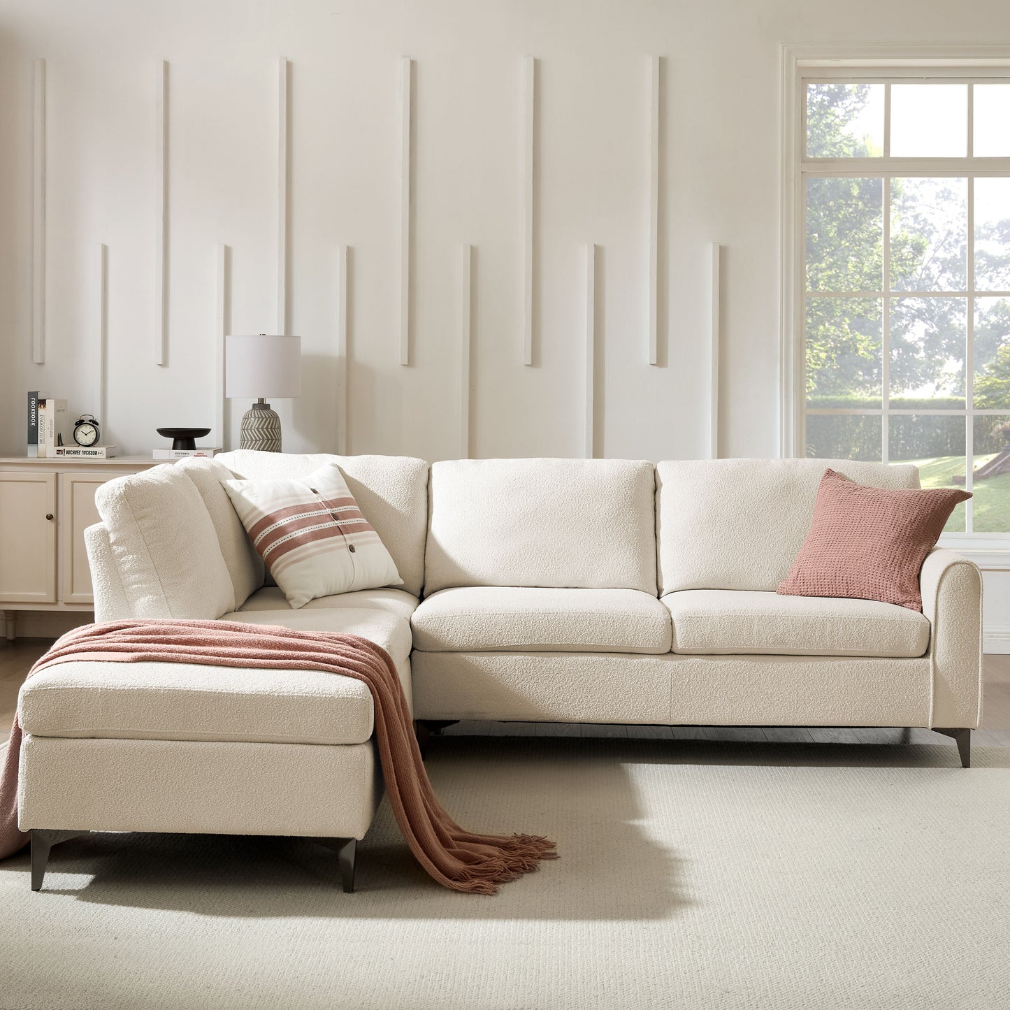 Easton Left-Hand Corner Sofa, Beige Boucle