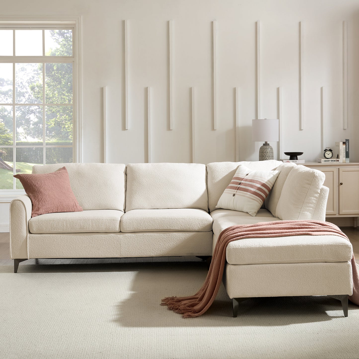 Easton Right-Hand Corner Sofa, Beige Boucle