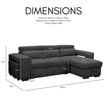 Clara Sofa With Chaise, Charcoal Jumbo Cord