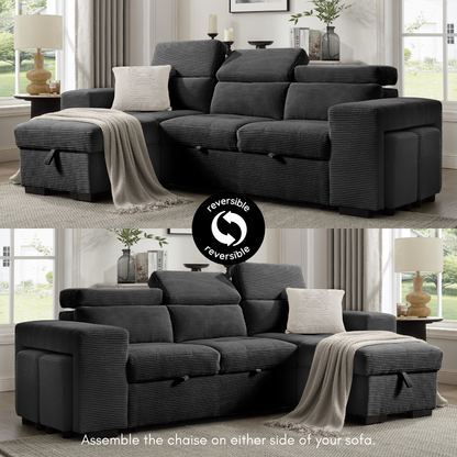 Clara Sofa With Chaise, Charcoal Jumbo Cord