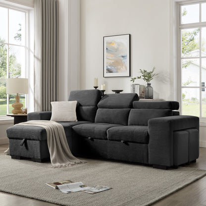 Clara Sofa With Chaise, Charcoal Jumbo Cord