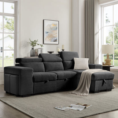 Clara Sofa With Chaise, Charcoal Jumbo Cord