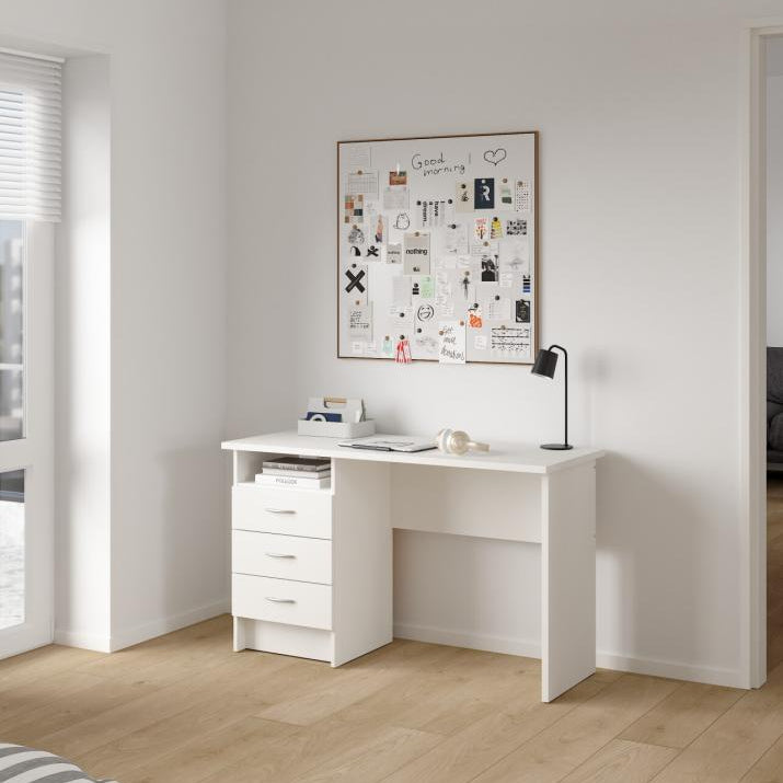 Function Plus Desk with 3 Drawers - White