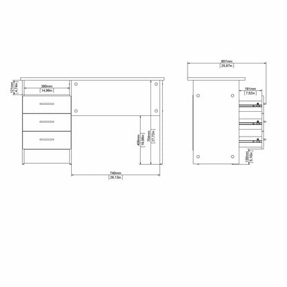 Function Plus Desk with 3 Drawers - White