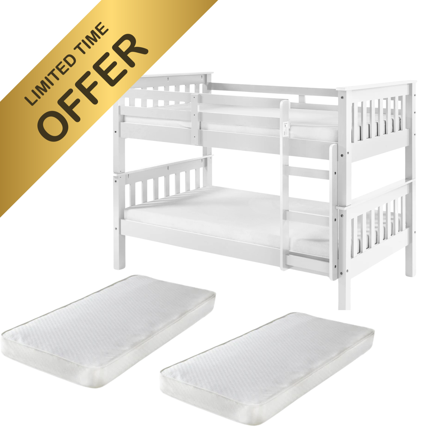 Alfie Bunk Bed - White - With 2 Budgets Mattress