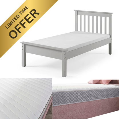 Alfie Single Bed Frame - Grey - With Aspire Dual Layer Pro Hybrid Mattress
