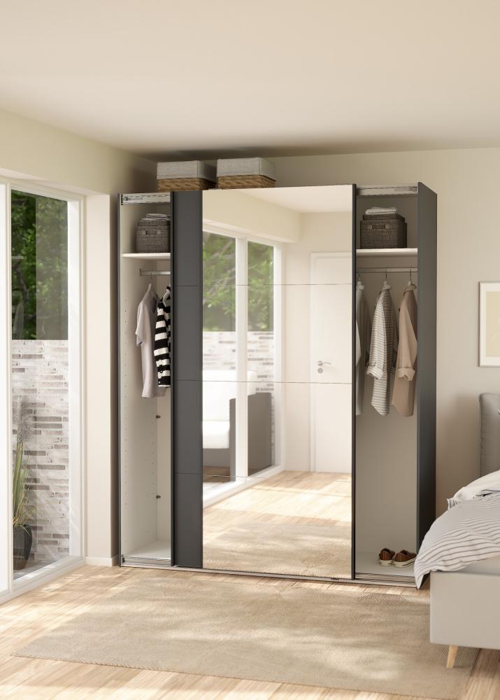 Bergamo Sliding Robe - 1 Mirrored Door + 1 Plain Door - Grey 180cm