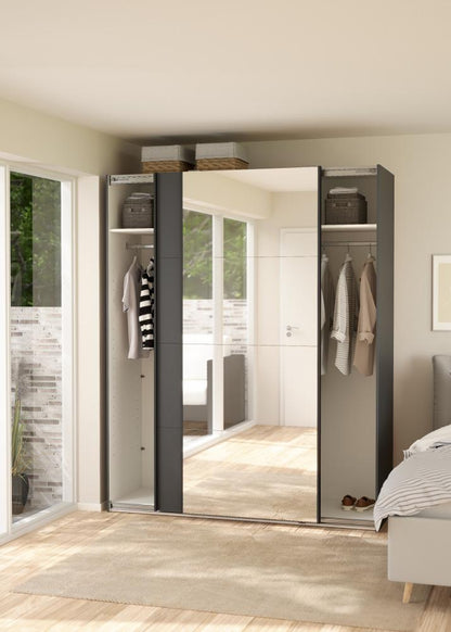 Bergamo Sliding Robe - 1 Mirrored Door + 1 Plain Door - Grey 180cm