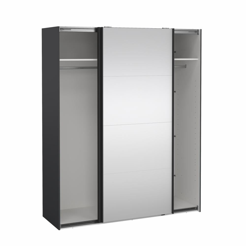 Bergamo Sliding Robe - 1 Mirrored Door + 1 Plain Door - Grey 180cm