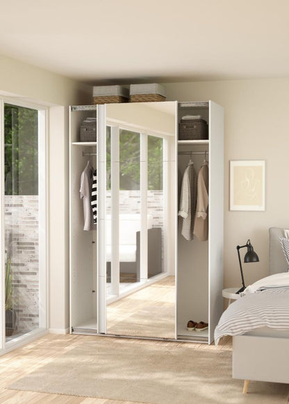Bergamo Sliding Robe - 1 Mirrored Door + 1 Plain Door  - White 140cm