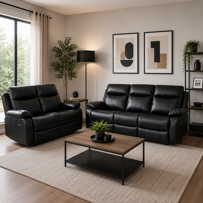Barnhill 3+2 Leathair Suite - Black