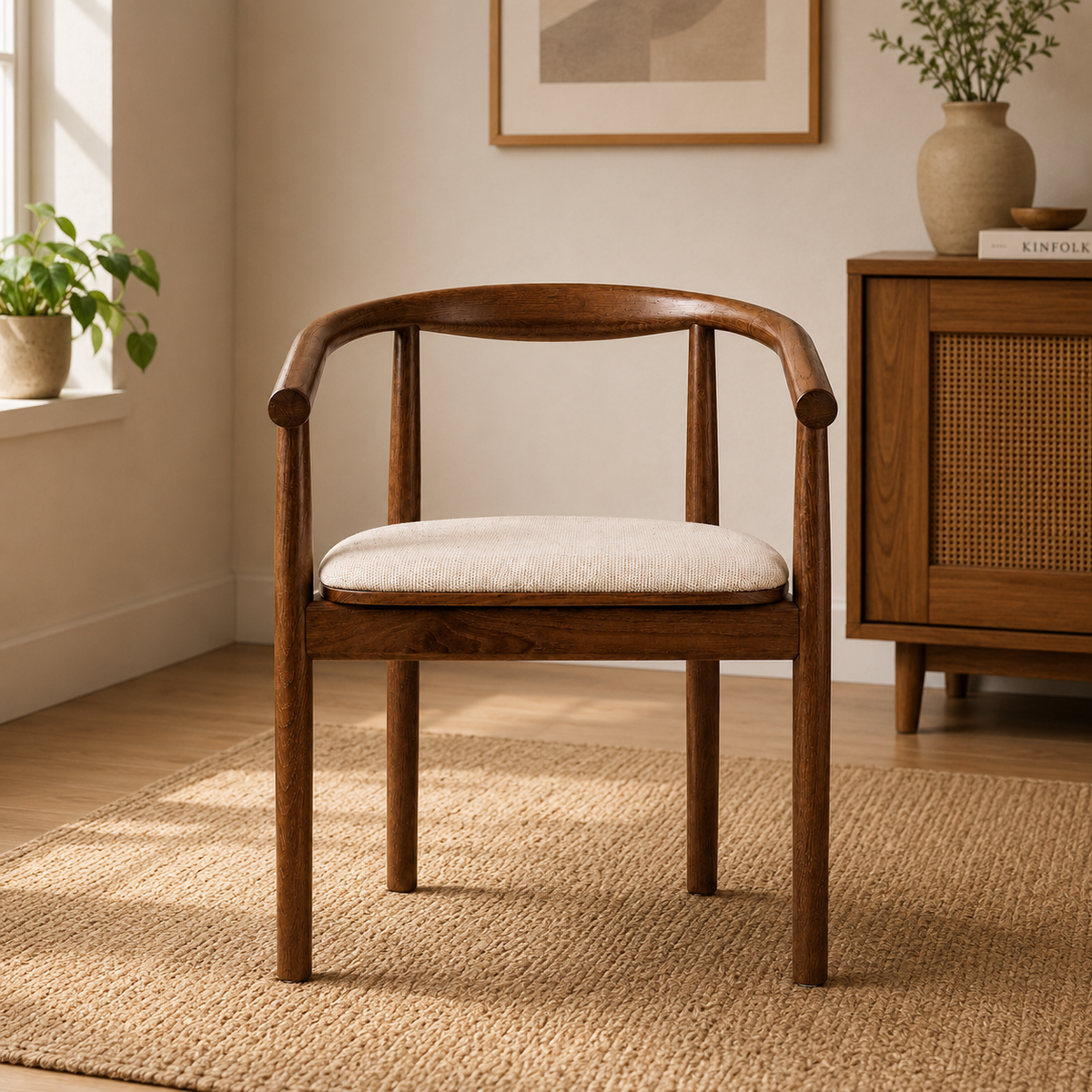 Fern Solid Oak Chair with Curved Backrest and Upholstered Seatpad - Bordo (x2)