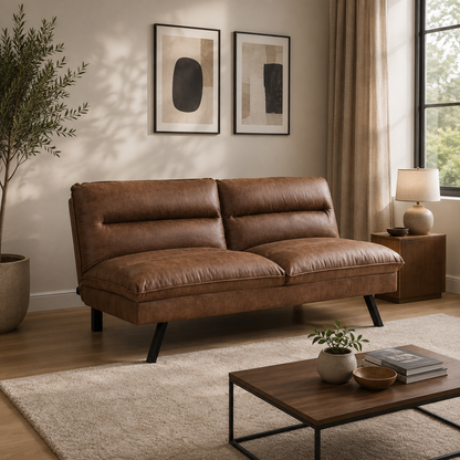 Richmond Air Leather Fabric Sofa Bed, Brown Air Leather Fabric
