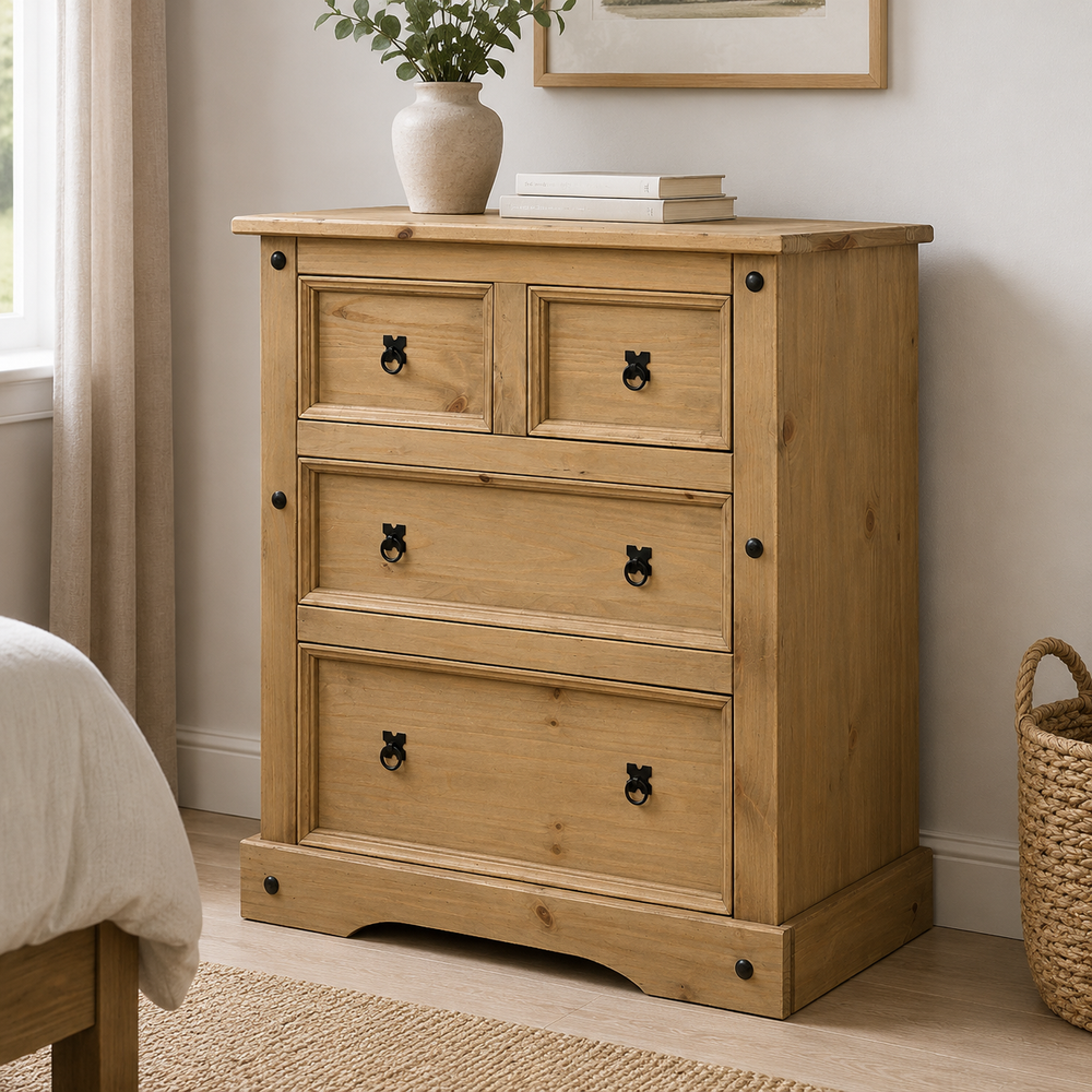 Corona 2 + 2 Chest of Drawers - Distressed Waxed Pine