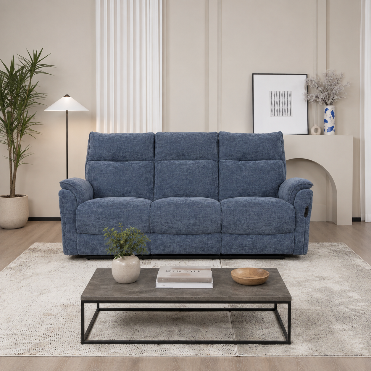 Loughmore 3 Seater Fabric Manual Recliner - Blue