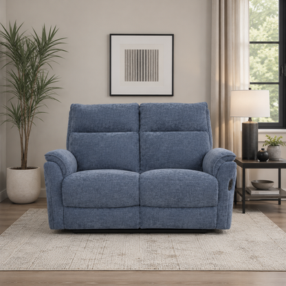 Loughmore 2 Seater Fabric Manual Recliner - Blue
