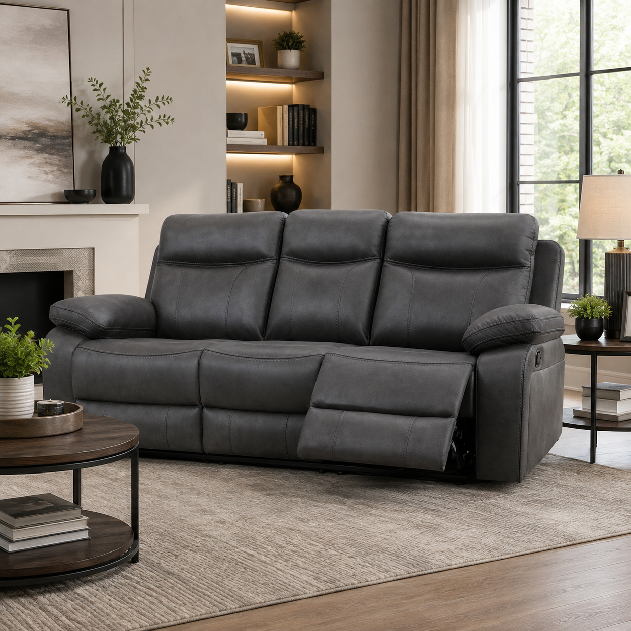 Killmore 3 Seater Fabric Manual Recliner- Gun Metal