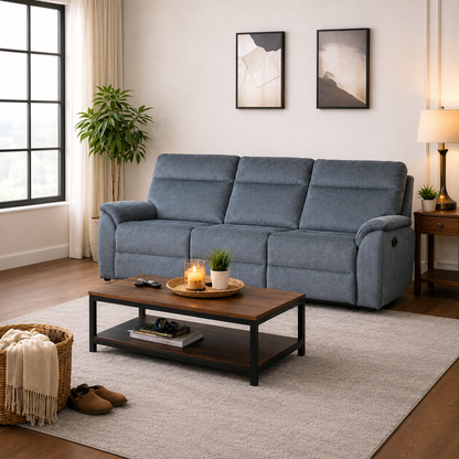 Ashtown 3 Seater Fabric Recliner Suite - Dark Grey