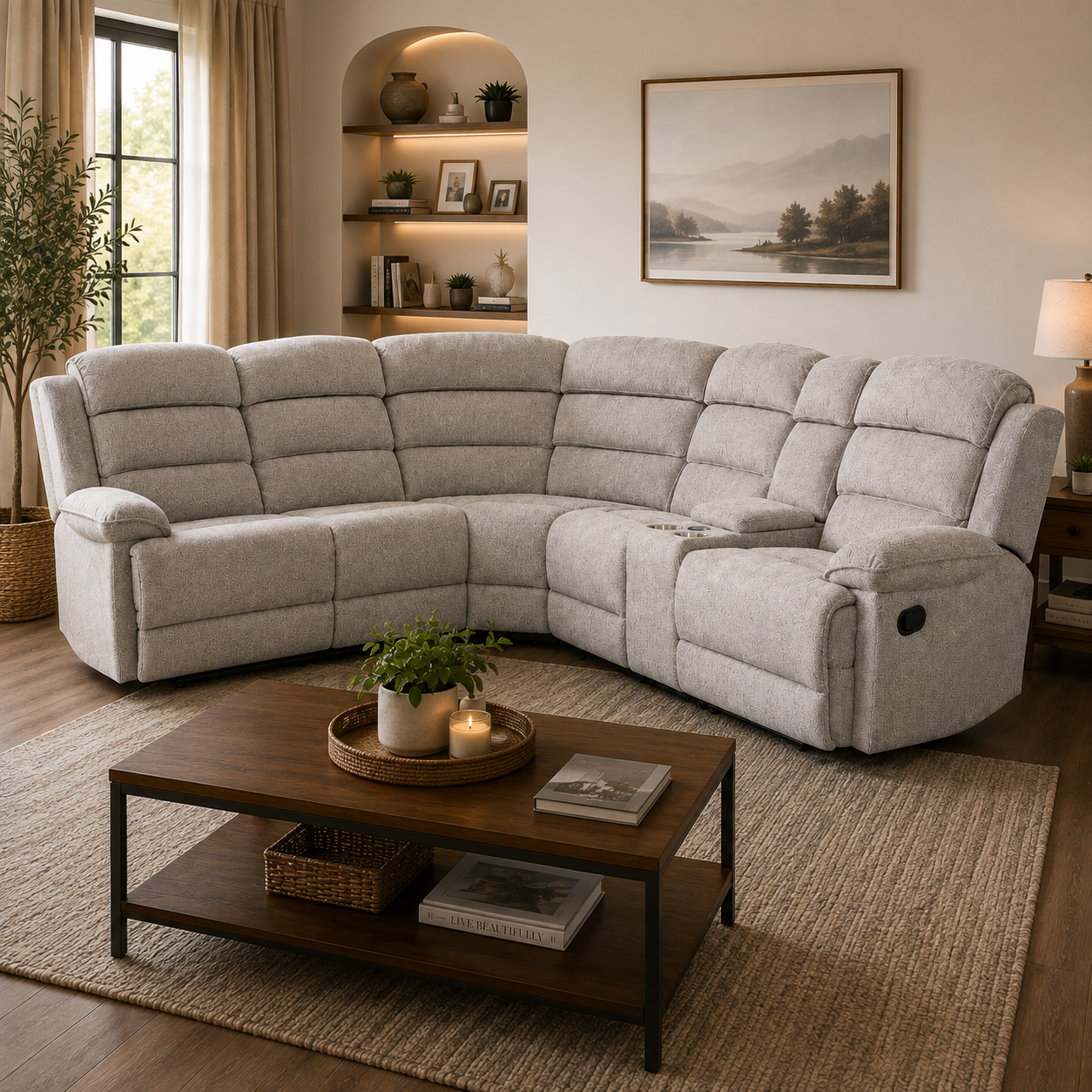 Limerick Corner Group Fabric Manual Recliner - Light Grey