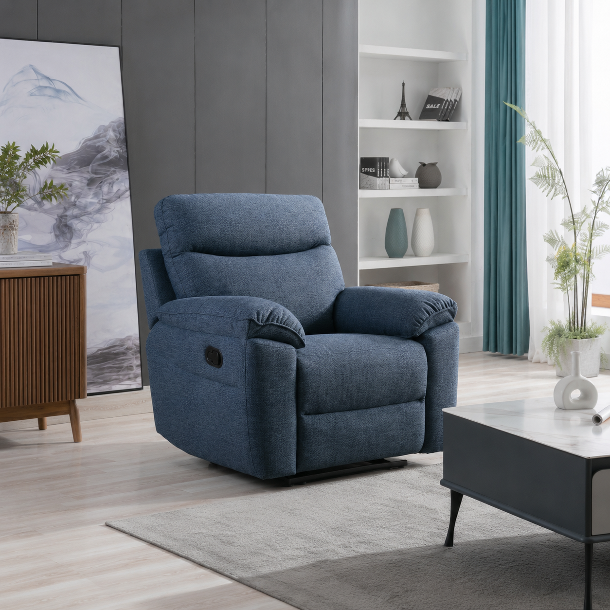 Violethill 1 Seater Fabric Manual Recliner- Dark Blue