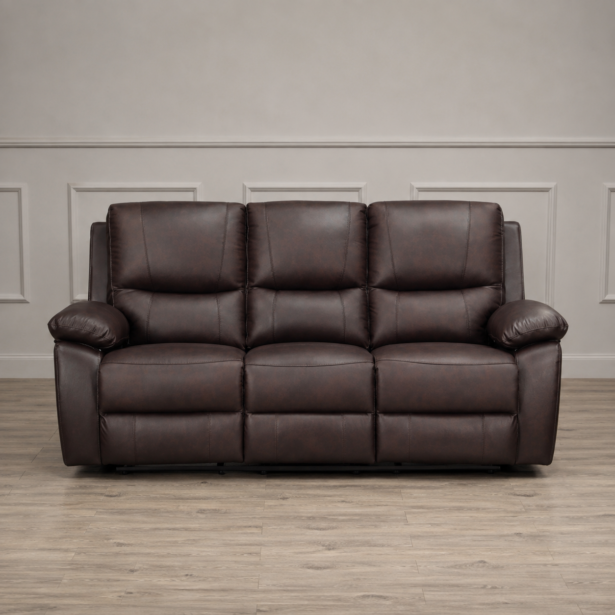 Galway 3 Seater Leather Manuel Recliner- Brown