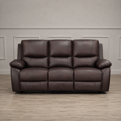 Galway 3 Seater Leather Manuel Recliner- Brown