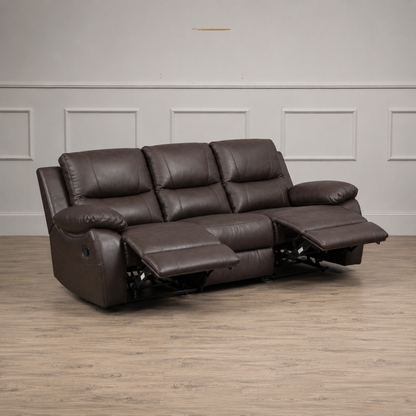 Galway 3 Seater Leather Manuel Recliner- Brown