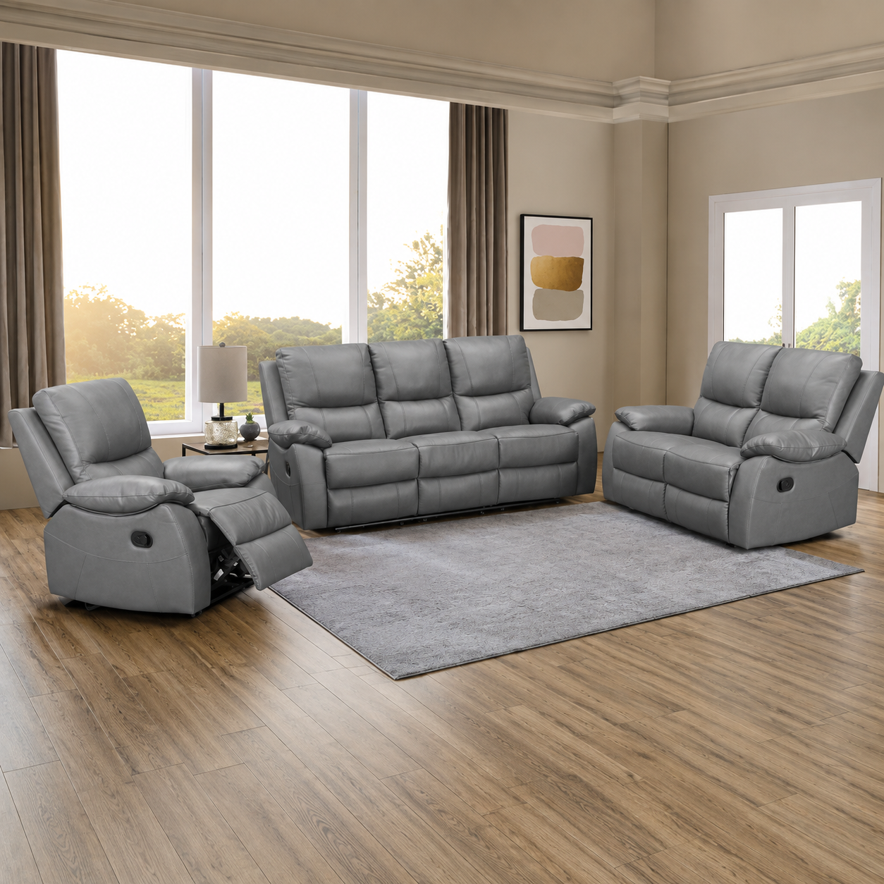 Galway 3RR + 2RR +1R Seater Leather Manual Recliner-Grey