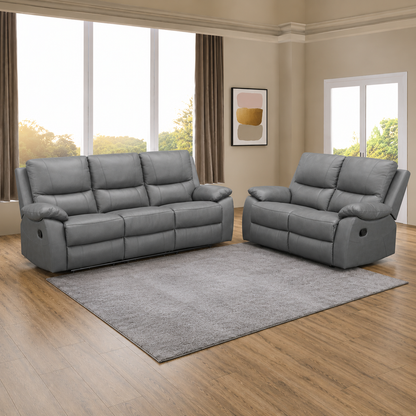Galway 3RR + 2RR Seater Leather Manual Recliner-Grey