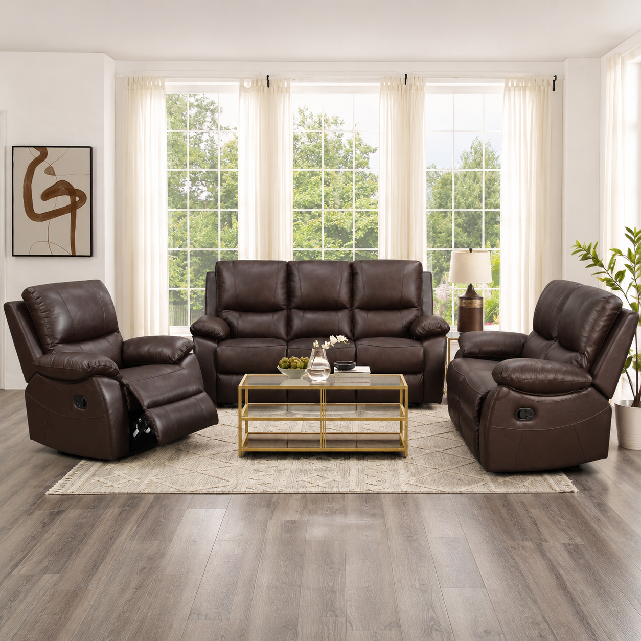 Galway 3RR + 2RR +1R Seater Leather Manual Recliner-Brown