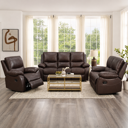 Galway 3RR + 2RR +1R Seater Leather Manual Recliner-Brown