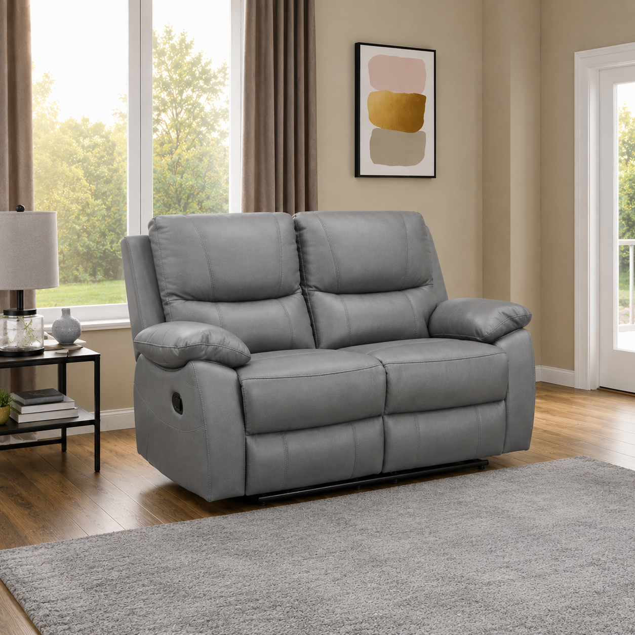 Galway 2 Seater Leather Manuel Recliner- Grey