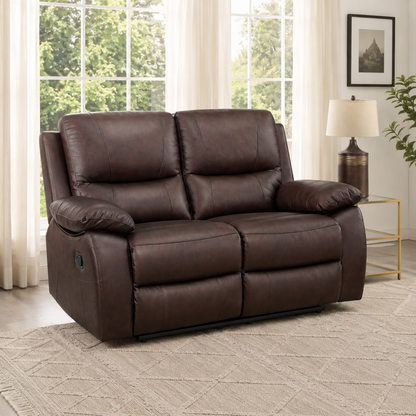 Galway 2 Seater Leather Manuel Recliner- Brown