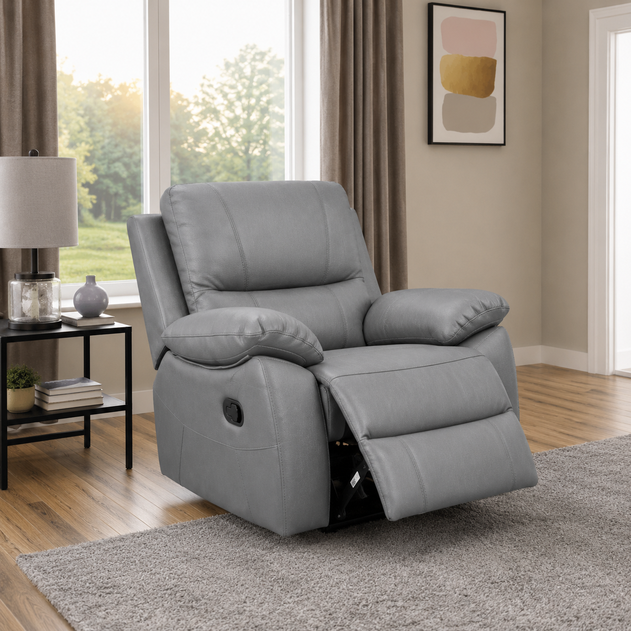 Galway 1 Seater Leather Manuel Recliner- Grey