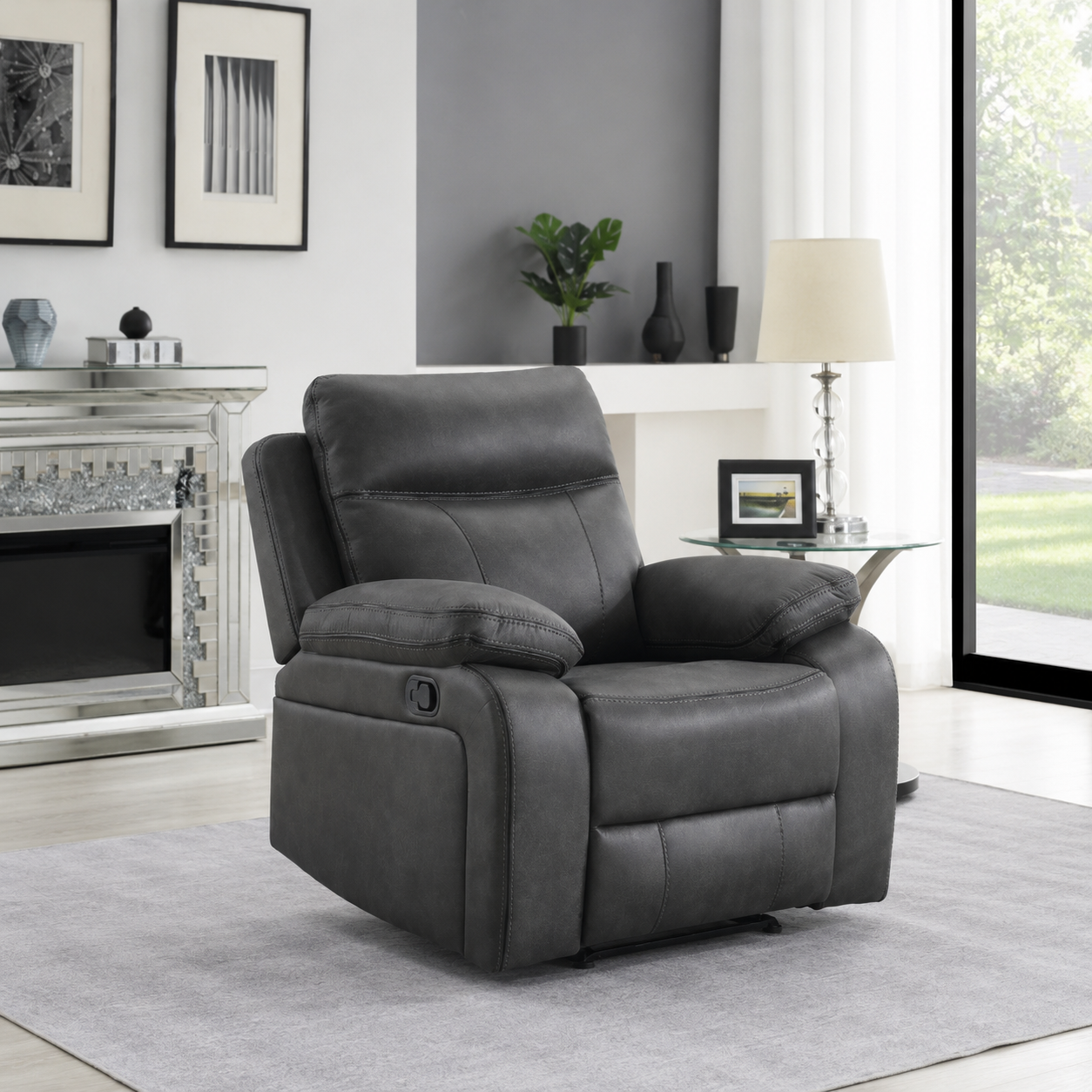 Killmore 1 Seater Fabric Manual Recliner- Gun Metal