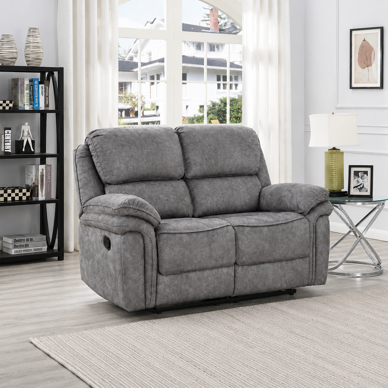 Grange 2 Seater Fabric Manual Recliner- Dark Grey