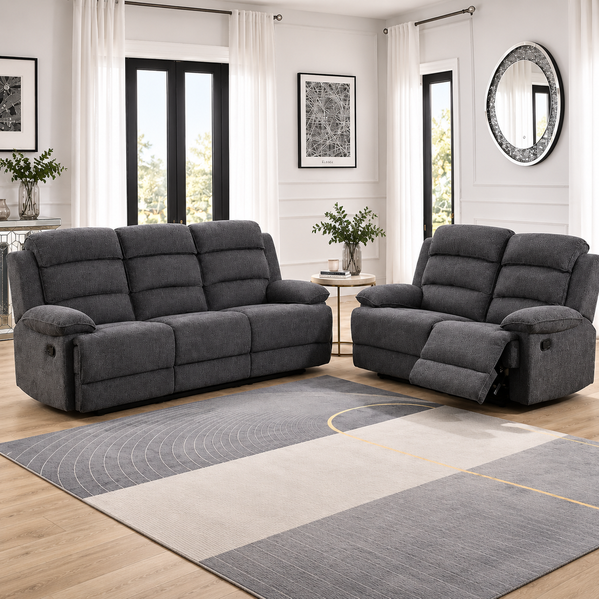 Castlegreen 3+2 Seater Fabric Recliner - Dark Grey
