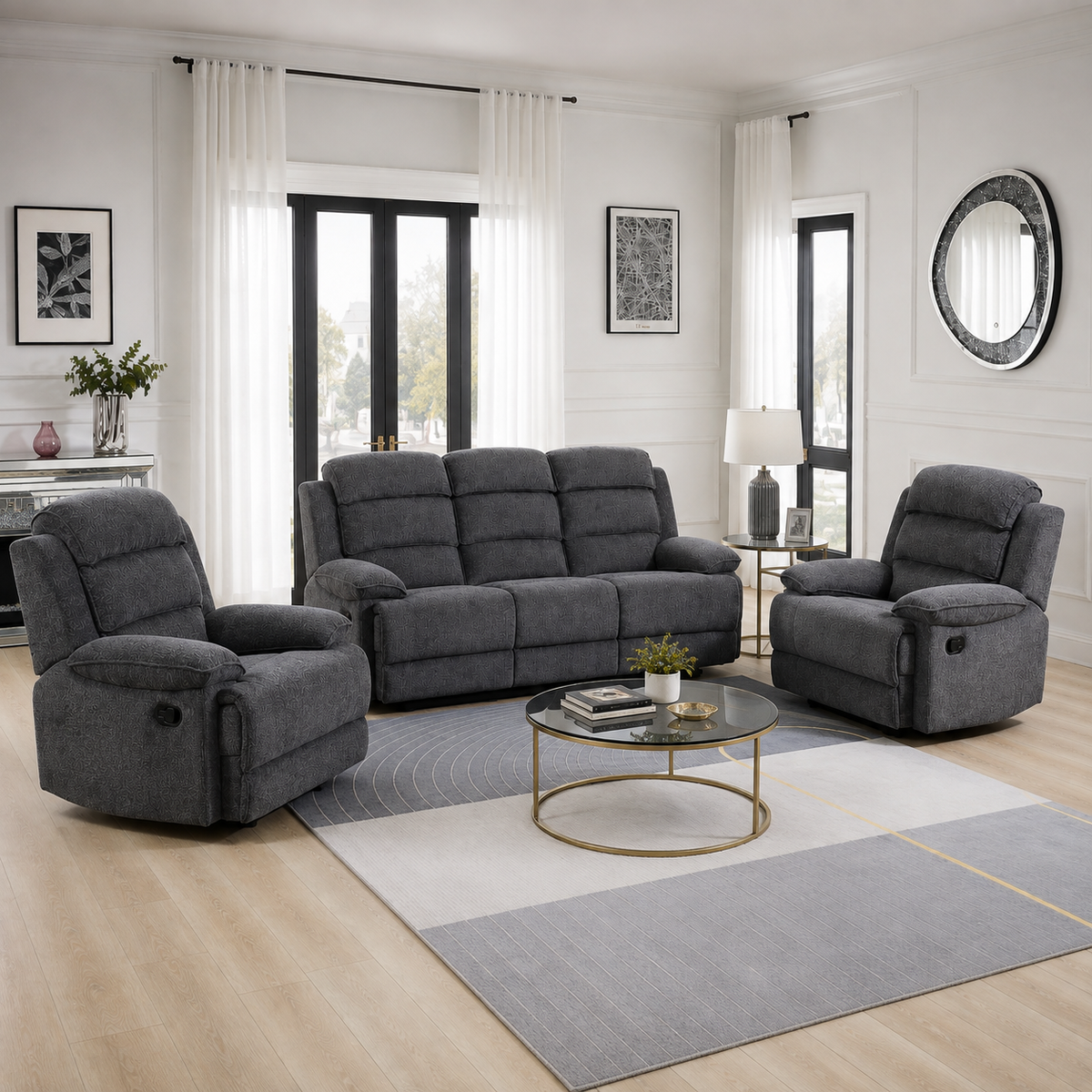Limerick 3+1+1 Seater Fabric Recliner - Dark Grey