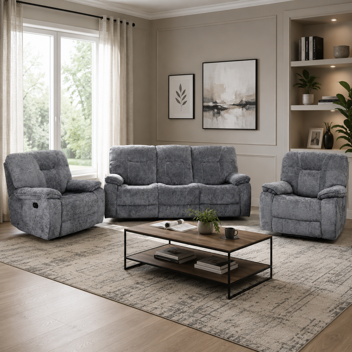Castlegreen 3+1+1 Seater Fabric Recliner - Dark Grey