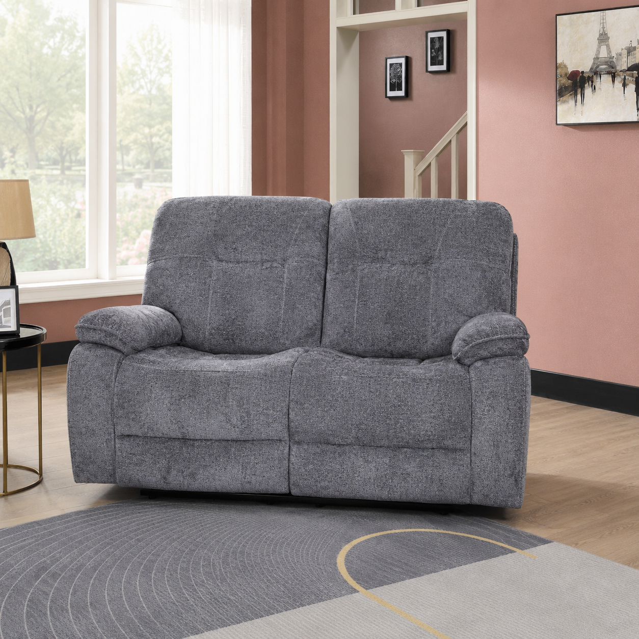 Castlegreen 2 Seater Fabric Recliner with Console - Dark Grey