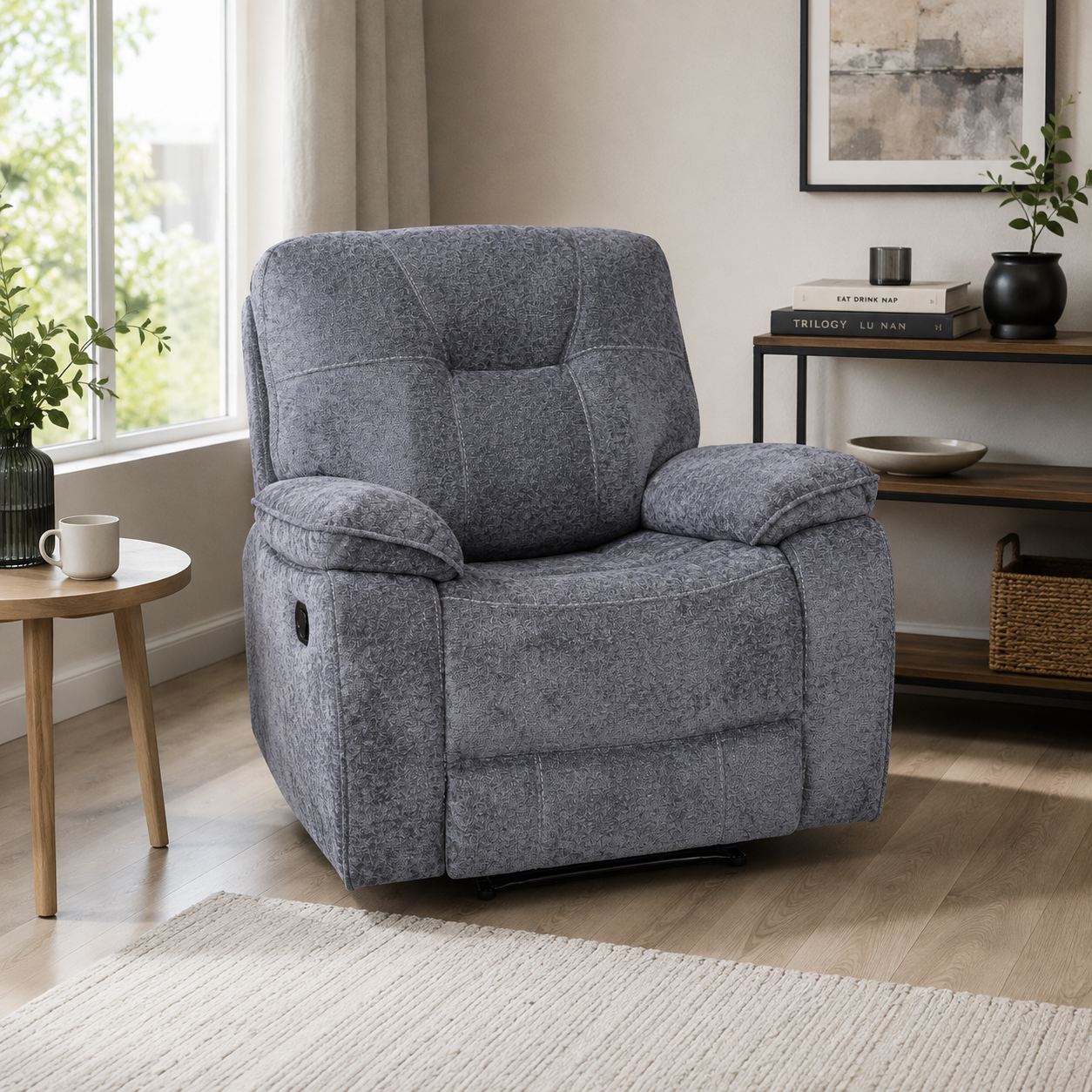 Castlegreen 1 Seater Fabric Recliner - Dark Grey