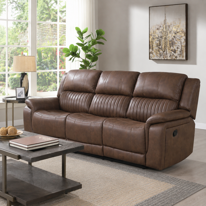 Westport 3 Seater Fabric Manual Recliner- with Pull Down Tray- Dark Brown